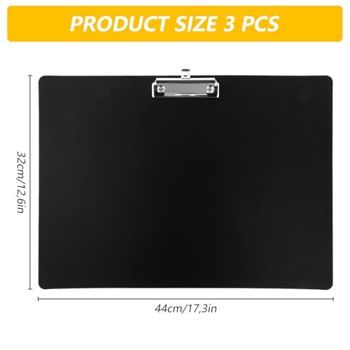 LOPYXBR 3 Stück Klemmbrett A3 Kunststoff Klemmbretter 44 x 32cm Schwarz A3 Klemmbrett Clipboard mit Klemmer Zeichenbrett a3 für Klassenzimmer, Büros, Arztpraxen