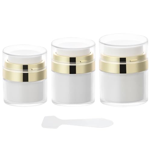 Image of Segbeauty 3Pack Airless Pump Jar Lotion Container, Mixed Pack Empty Cream Subpackage Jar Vacuum Bottle Dispenser, Gold Refillable Cream Vacuum Bottles Travel Size for Lotion Moisturizer Creams