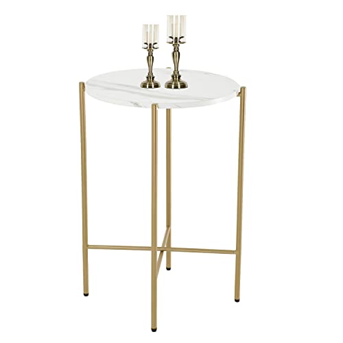 Moncot Couchtisch Rund, Beistelltisch Modern Weiße Marmor Textur MDF Wohnzimmertisch mit Metallrahmen in Gold Kaffeetisch für Wohnzimmer, Schlafzimmer, Balkon Cover