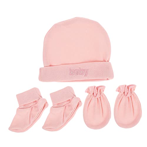 1set Newborn Hat and Gloves Cute Accessories for Includes Soft Hand Covers and Warm Hat for Months Prevents Scratching and Keeps Warm Pink