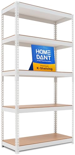 HOMEDANT 5 Tier White Storage Shelves Adjustable Laminated Boltless Garage Metal Shelving Unit Heavy...