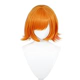 NIUOBYS Short Orange Anime Cosplay Wig with Bangs for Women's Parties and Halloween.