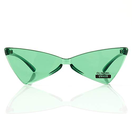 OLINOWL Triangle Rimless Sunglasses One Piece Colored Transparent Sunglasses For Women and Men, Green