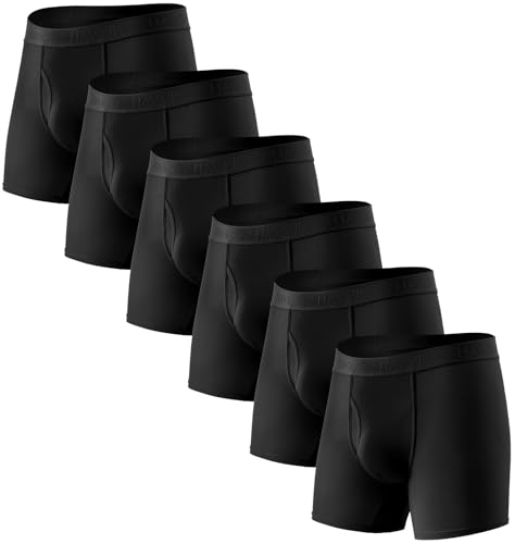 HAVVIS Mens Performance Underwear Boxer Briefs Soft Comfortable Bamboo Viscose Underwear for Men Multipack (L Boxer Briefs : C05-6 Pack - Black)
