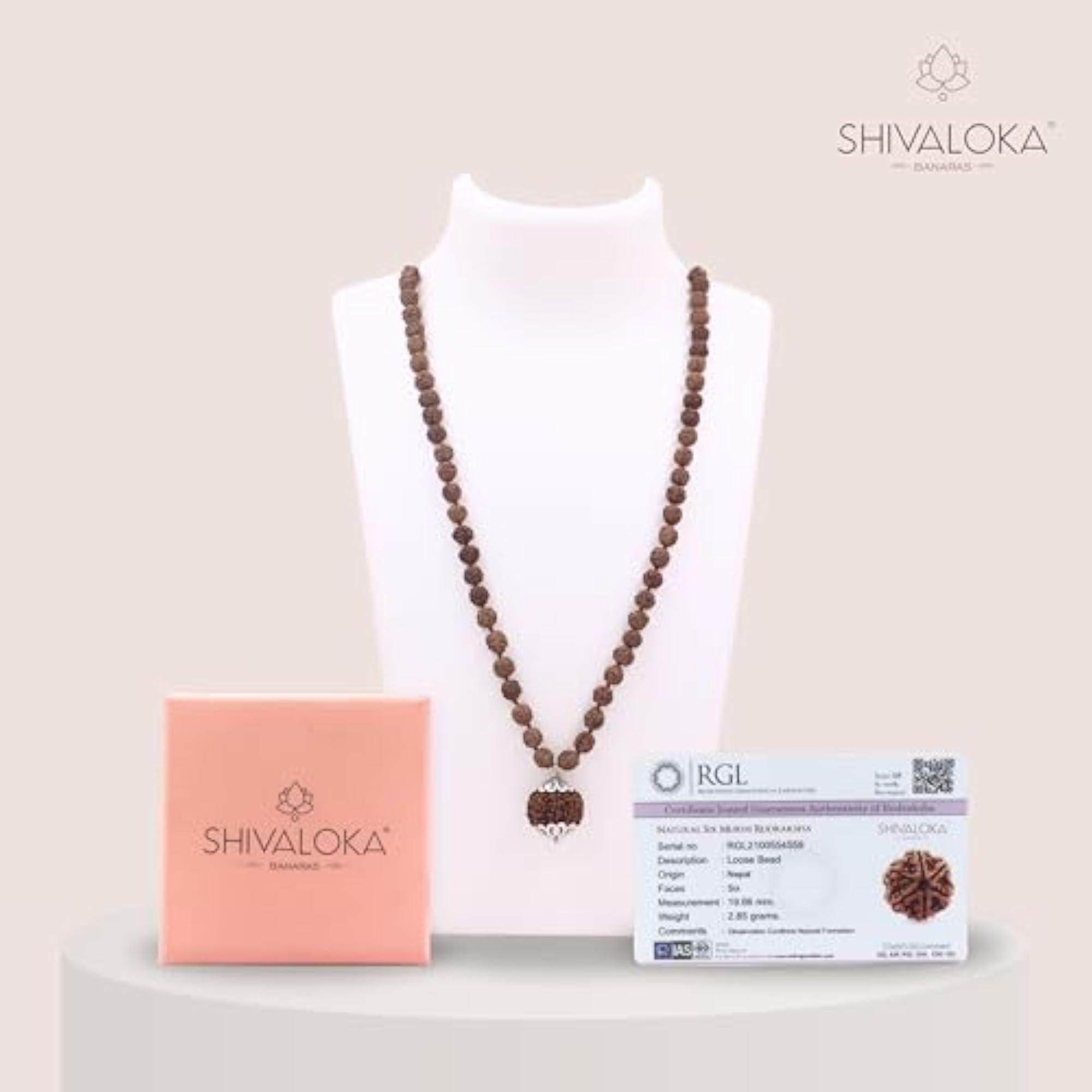 5 Mukhi Rudraksha Mala with 6 Mukhi Pendant, Pure Silver