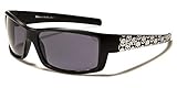 Locs Slim Black Rectangular Silver Skull Wrap Sunglasses