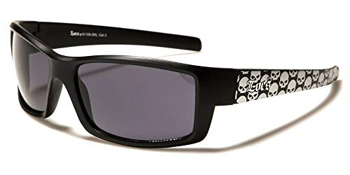 Locs Slim Black Rectangular Silver Skull Wrap Sunglasses