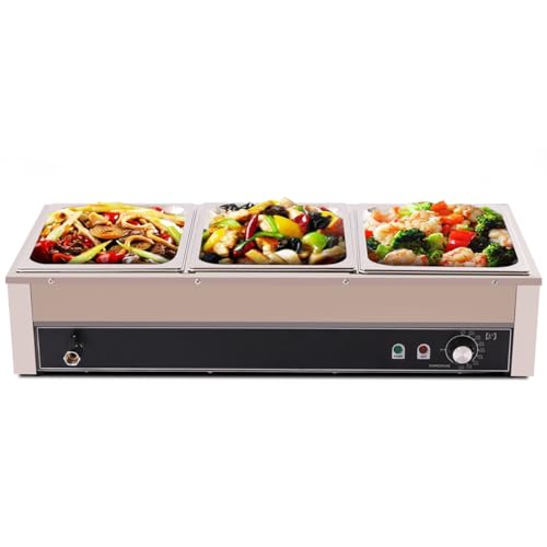 Electric Buffet Steam Table Food Warmer, 1500W 3-Pan Commercial Bain Marie Buffet Warmer, 21Qt Countertop Steam Food Warmer Server, 86?-230?Temp Control, for Party Catering Restaurant