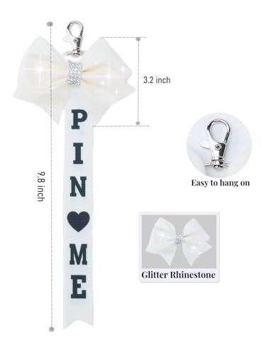 Image of Cheer Pin Me Ribbon Cheerleader Pin Me Bow Cheer Bow Keychain with Rhinestones Cheerleading Sports Accessory Gift