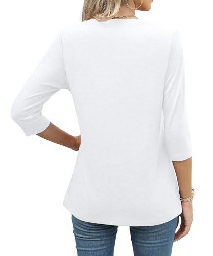 JomeDesign 3/4 Length Sleeve Womens Tops Round Neck Casual Tunic Tops Pleated Shirts Dressy3