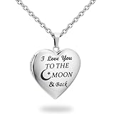 PHOCKSIN I Love You To The Moon And Back Lockets For Girlfriend Heart Locket Necklace That Holds Pictures Women's Lockets As Birthday Gifts