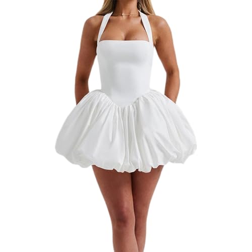 WBRSybUK Damen Neckholder-Minikleid, Ärmellos, Rückenfrei, Korsettkleid, Elegante Party-Cocktailkleider, Streetwear,S,White