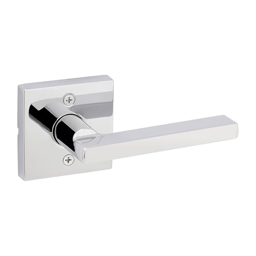 Image of Kwikset Halifax Dummy Door Handle, Single Sided Lever for Closets, French Double Doors, and Pantry, Polished Chrome Non-Turning Reversible Interior Push /Pull Lever, Square Rose