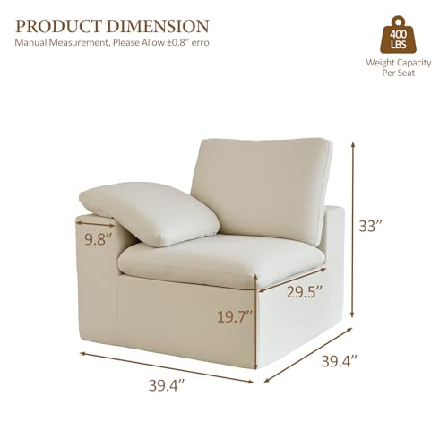 Image of Corner Seat for Cloud Sectional Couches Living Room, Modular Sectional Sofa | Comfy Boneless Small Couch No Assembly Required Small Sofa, Arm Seat, Beige