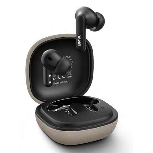 CG MOBILE BMW TWS ENC Écouteurs Bluetooth avec logo en cuir et métal (taupe)