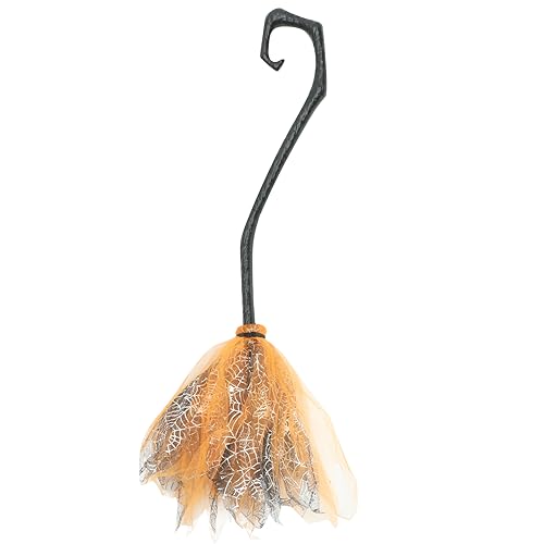 LOGOFUN Halloween Witch Broom Plastic Witch Broomstick with Detachable Handle Halloween Witch Broom Props for Halloween Cosplay Witch Costume Accessories - Orange