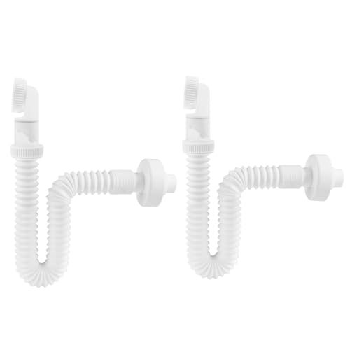 Hibbent Sifón de 1 1/4 Pulgadas: Desagüe Lavabo, Sifón Ahorrador de Espacio para el Baño, Sifón Ajustable a 360° para Lavabo, Desagüe Fregadero con Trampa de Olores, 2 piezas - Blanco