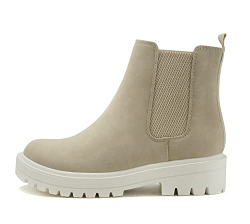 Image of Soda Pilot ~ Women Lug Sole Low Heel Chelsea Fashion Ankle Bootie w /Double Elastic Gore