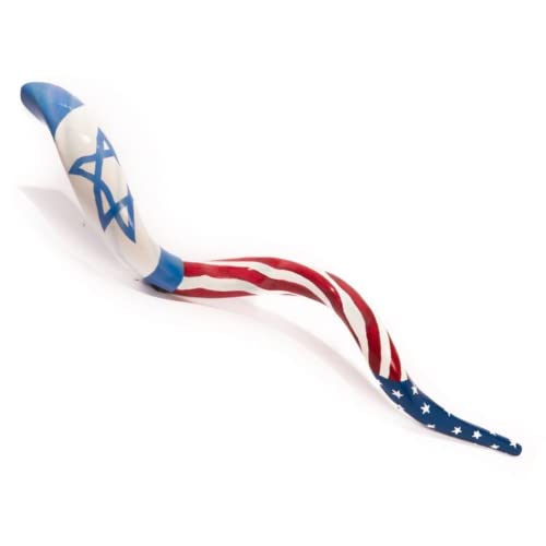GORGEOUS BEAUTY&CARE Hand Painted Yemenite kudu Shofar with United States - Israel Flag