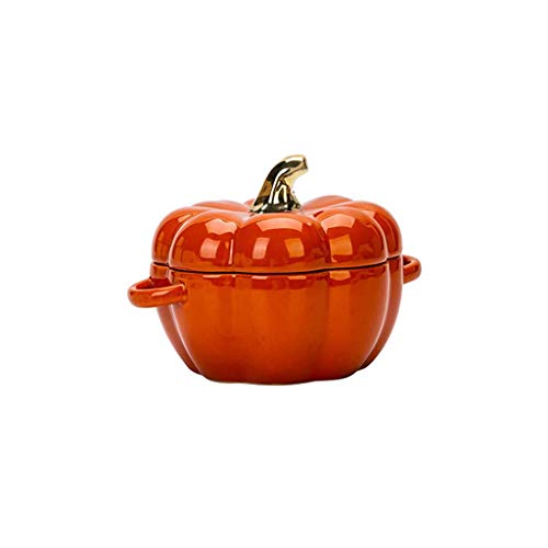 JLWM Zucca Zuppiera con 2 Maniglie, Zuppiere con Maniglie E Coperchio in Ceramica Porcellana Forno Microonde Cucina per Frutta Insalata Dolce-arancia-400ML
