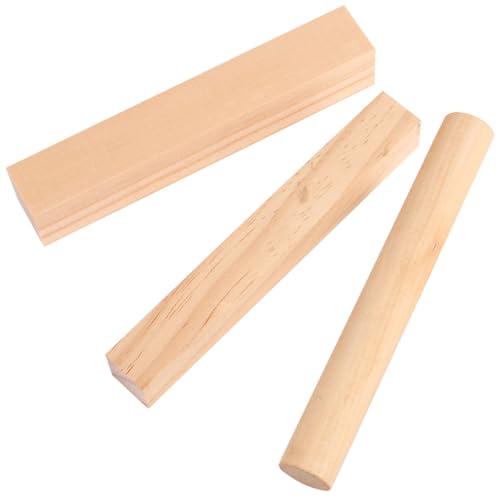 Alipis 6 Piezas de Bloques de Madera sin Terminar en Forma Redonda y Cuadrada, Barras Largas de Madera Natural para Manualidades Diy, Tallado y Pintura, Adornos para Decoración