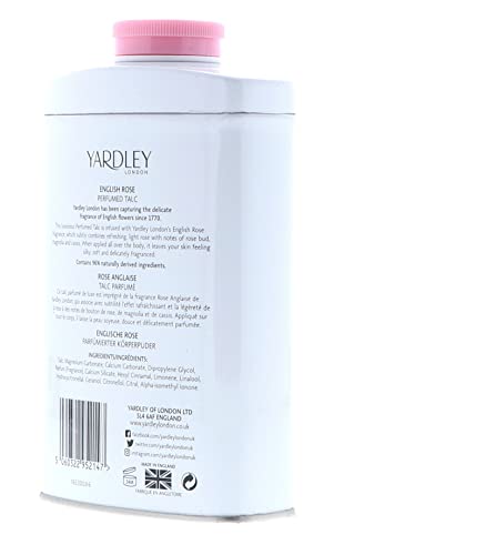 Yardley Talco perfumado de rosa inglês de Londres, 200 ml, feito na Inglaterra - Nova fórmula
