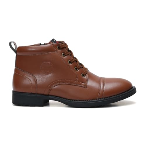 Image of FIELD CARE Men Walker Casual Comfort Uniform Dress School Army Style Fashion Boots Mid-Top Lace-Up Synthetic Leather Formal Shoes