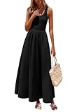 PRETTYGARDEN Womens Summer Casual Scoop Neck Sleeveless Long Dresses Tank Top Patchwork Aline Swing Maxi Dress with Pockets (Black,Medium)