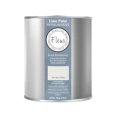 Foto di FLEUR DESIGNER'S PAINT | Pittura a Calce Antibatterica, Traspirante e Sanificante, Colore Snow White, a Base di Puro Grassello di Calce, Effetto Naturale, Made in Italy, 0,75 litri