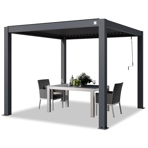 PRIMEYARD Pergola 3x3 m Aluminium Pfosten mit Lamellendach aus Aluminium anthrazitfarbene Terrassenüberdachung