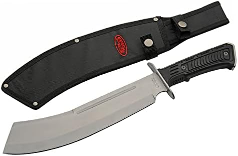 SZCO Supplies 16" Silver Rubberized Handle Curved Outdoor Bush Machete With Sheath,Black/Silver,211552-SL