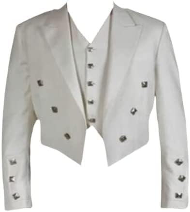 New Man's White Scottish Prince Charlie Kilt Jacket (Wool, White, 42)