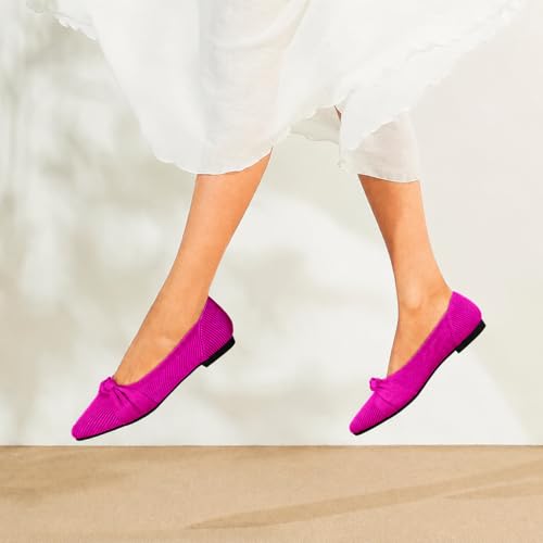 Image of TINGRISE Women's Flats Shoes Comfortable Dressy Pointed Toe Knit Washable Ballet Flat