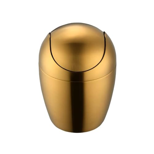 Image of Buyer Star Mini Desktop Trash Can with Swing Lid, 18 /10 Stainless Steel Desktop Garbage Can Counter Top Egg Shaped Metal Waste Bin (Gold, 0.4 Gallon)