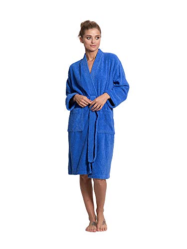 Image of Turkuoise Soft & Absorbent Towel Robe, 100% Cotton Turkish Terry Cloth Kimono Bathrobes for Women