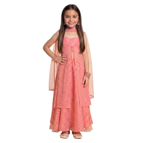 Image of Nautinati Girls Festive Ready Foil Printed Ethnic Lehenga Set with Dupatta | Age 2-8 Years