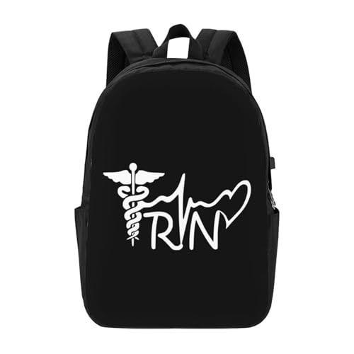 Registered Nurse RN Travel Laptop Backpack Bag with USB Charging Port 17 Inch Computer Business Backpacks for Women Men Work College Gift,Casual Daypack,Black2