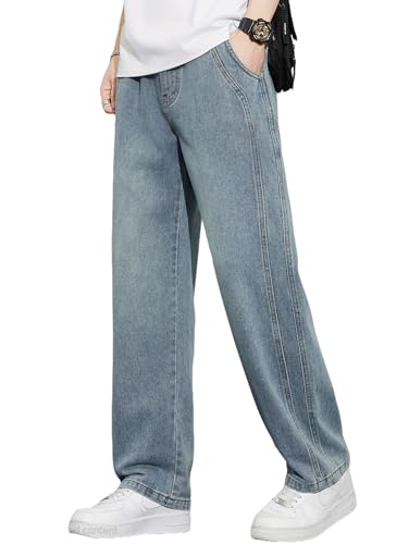 Jeans for Men | Loose Fit Light Wash Denim Pants with Wide Leg Streetwear Style (U13-14)