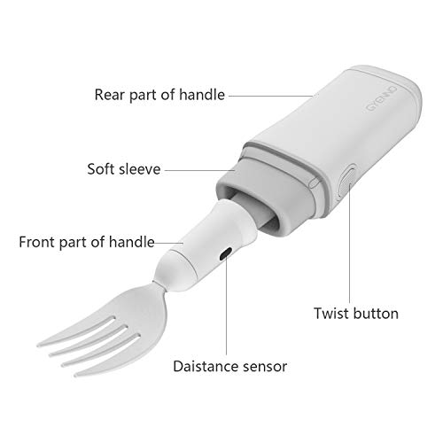 GYENNO Parkinson Spoon and Fork Functional Product for all kinds of meal 360 degree stabilization solution, offsetting 85% unwanted tremor (grey-white)