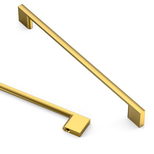 Asidrama 10 Pack 10 Inch(256mm) Vibrant Brushed Moderne Brass Cabinet Pulls Heavy-Duty Solid Kitchen Cabinet Handles Drawer Hardware for Bathrooms Cabinets 2008