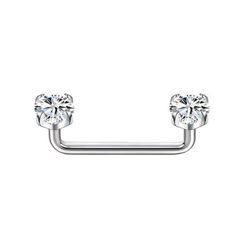 Zonabellix 14G Staple Surface Piercing Jewelry Titanium Flat Surface Barbell 14mm Flat Bar Length White Zircon Prong-set