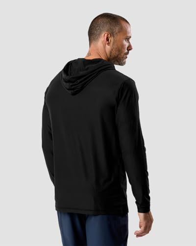 Men's Plain Gym Athletic UPF 30 Performance Hoodie - Black, XX-Large | Lightweight moisture wicking performance hoodies with UPF 30 - breathable stretch for gym, running & outdoors. — view 2