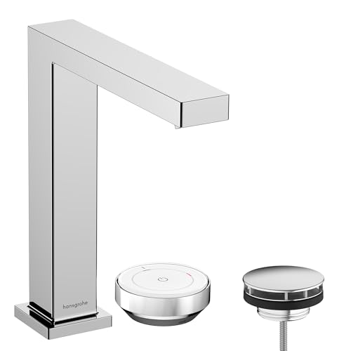 hansgrohe Tecturis E - 2-Loch Waschtischarmatur mit Ablauf, energiesparend (CoolStart), Wasserhahn Bad mit Auslaufhöhe 173 mm, Mischbatterie Waschbecken wassersparend (EcoSmart+), Chrom, 73053000