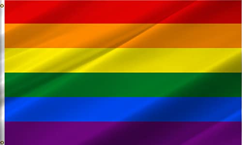 ANCONINE Regenbogen-Flagge, 1,5 x 2,4 m, 6 Streifen, LGBT Community Support Gay Pride Regenbogenbanner mit 2 Messingösen, strapazierfähig, doppelt genäht und hochwertiges Polyester (12,7 x 20,3 cm) Cover