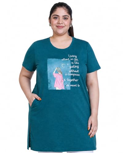 Image of In Love Women's Printed Cotton Plus Size Longline T-Shirt with Pockets | Cotton fabric - soft longline T-shirt with easy plus-size fit