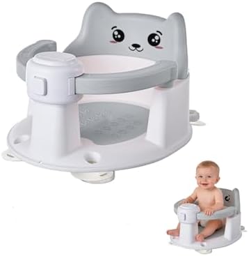 Baby Bath Seat for Babies 6 Months and Up, Non-Slip Bathtub Support Seat for Toddlers, Portable Infant Bath Chair with Strong Suction Cups, Safety Armrest & Cute Bear Backrest