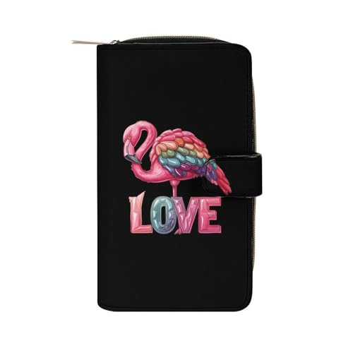 Gay Prideful Rainbow Flamingo LOVE Leather Long Pouch Wallet for Men And Women Large Capacity Clutch Cash Wallet with Zippered