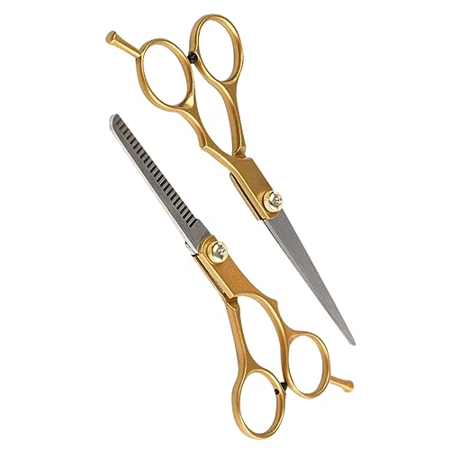Angoily 2pcs Flat Scissors Teeth Scissor Haircut Shears Hair Styling Trimmer Tools Hairdressing Scissors Golden