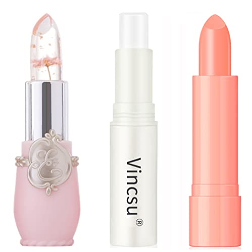 Dried Flowers Jelly Lipsticks, Lasting Nutritious Lip Balm Lips Natural Moisturizing gentle colorless Lipstick Lip Gloss 3pcs (Set #A)