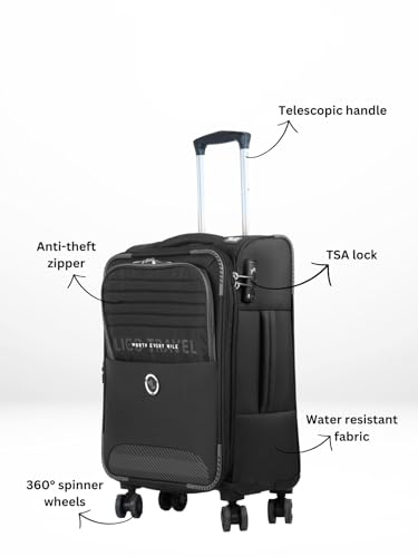 Image of Ligobags Polyester 8 Wheels 360 Degree Wall Street Soft-Sided Large Cabin Luggage Black Laptop Roller Case |28 Inch Trolley Bag